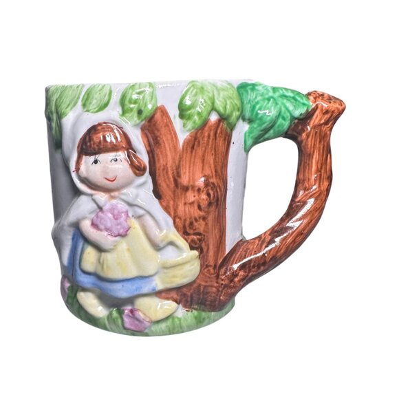 Jeffrey Snyder JSNY Stamped Red Riding Hood Hand Painted Ceramic Mug Vintage - Picture 1 of 5
